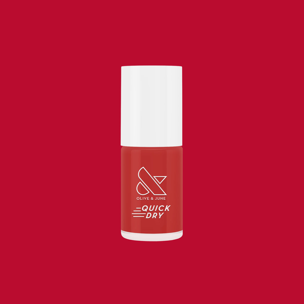 Smooch quick dry nail polish bottle in rich scarlet red on matching red background for at-home mani