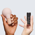 Two hands holding nail polish bottles from THE STARTER SET with natural nails for an easy manicure thumbnail