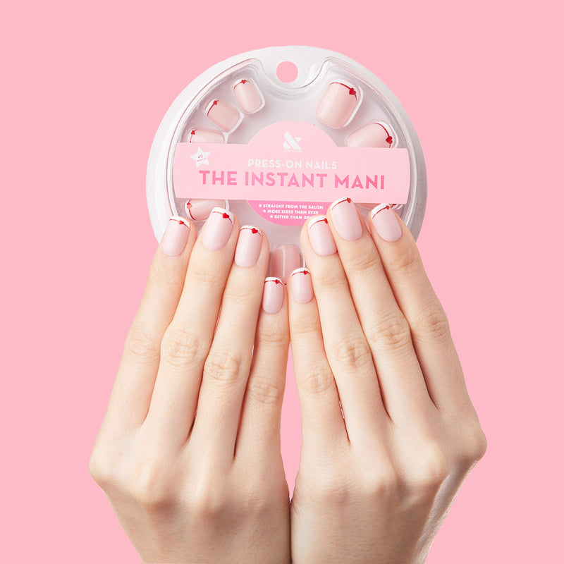 Classic French with CV Heart - Squoval | Extra Short 