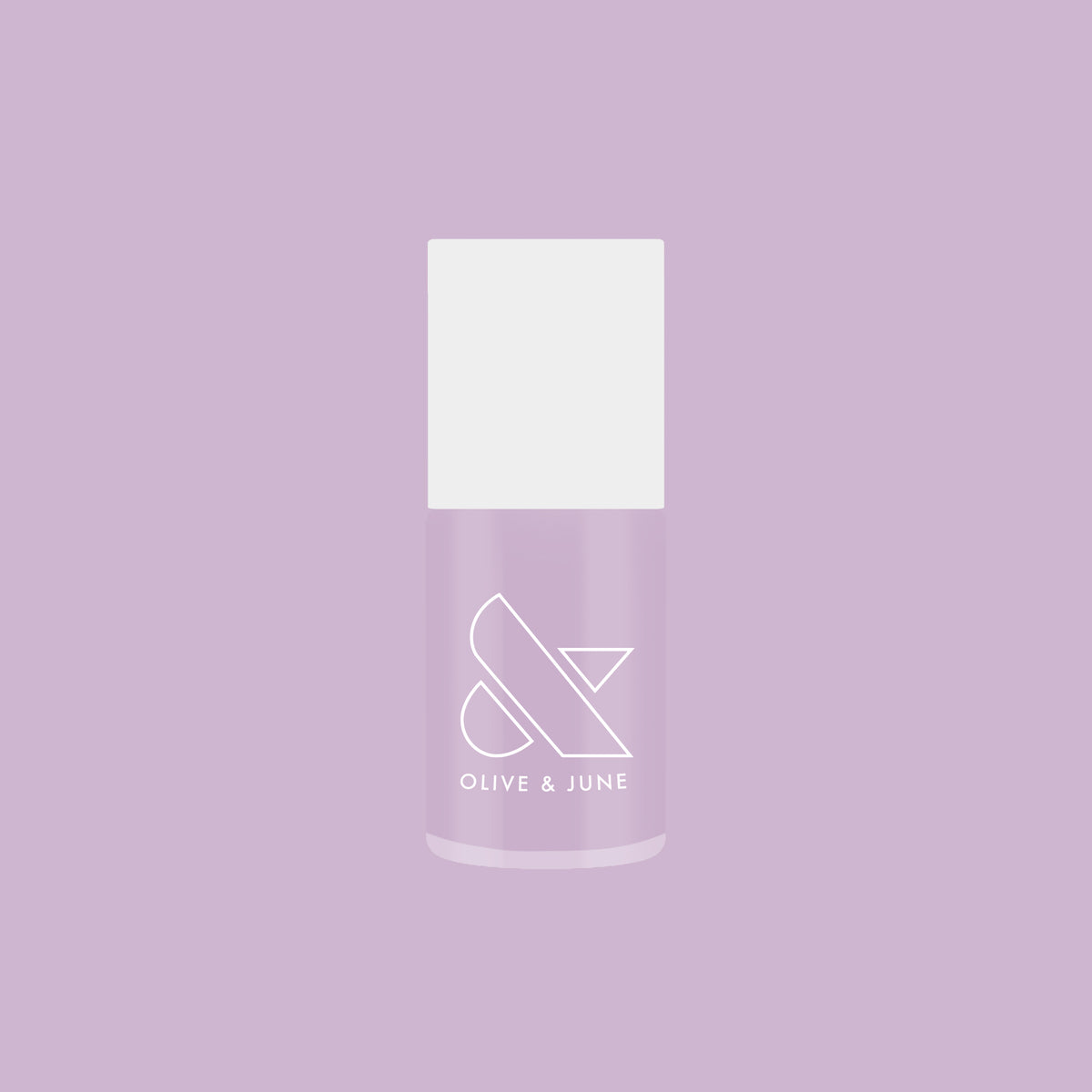 Bottle of Lavender Stems gel polish by Olive and June on a lavender background for at-home manicures