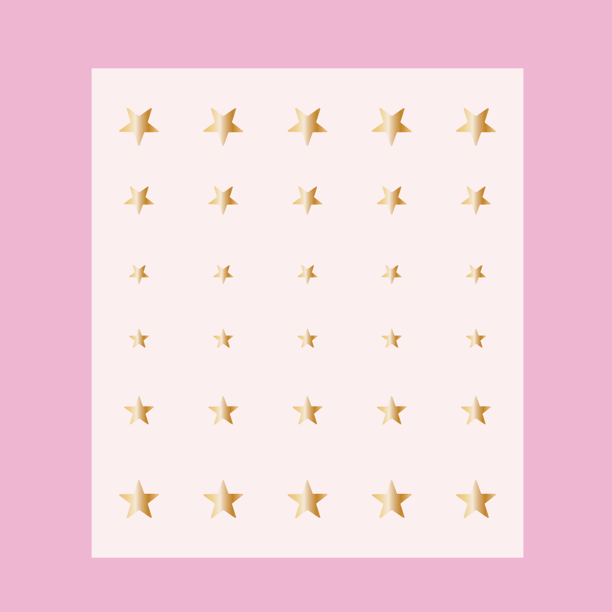 Sheet of gold Stars nail art stickers in varying sizes for mani and manicure decoration with the Stars design